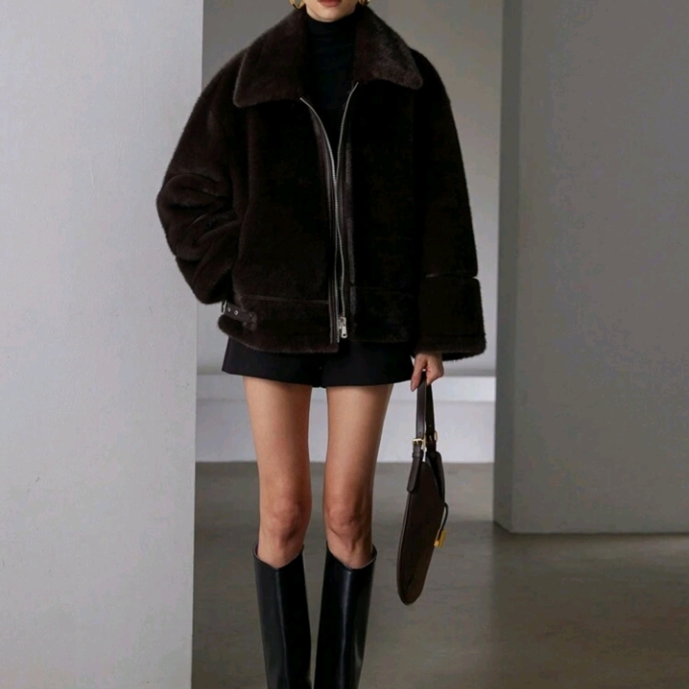 Faux Leather Aviator Jacket With Borg Lining